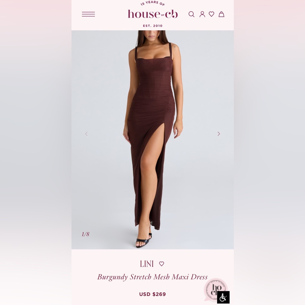 House of CB Burgundy Stretch Mesh Maxi Dress